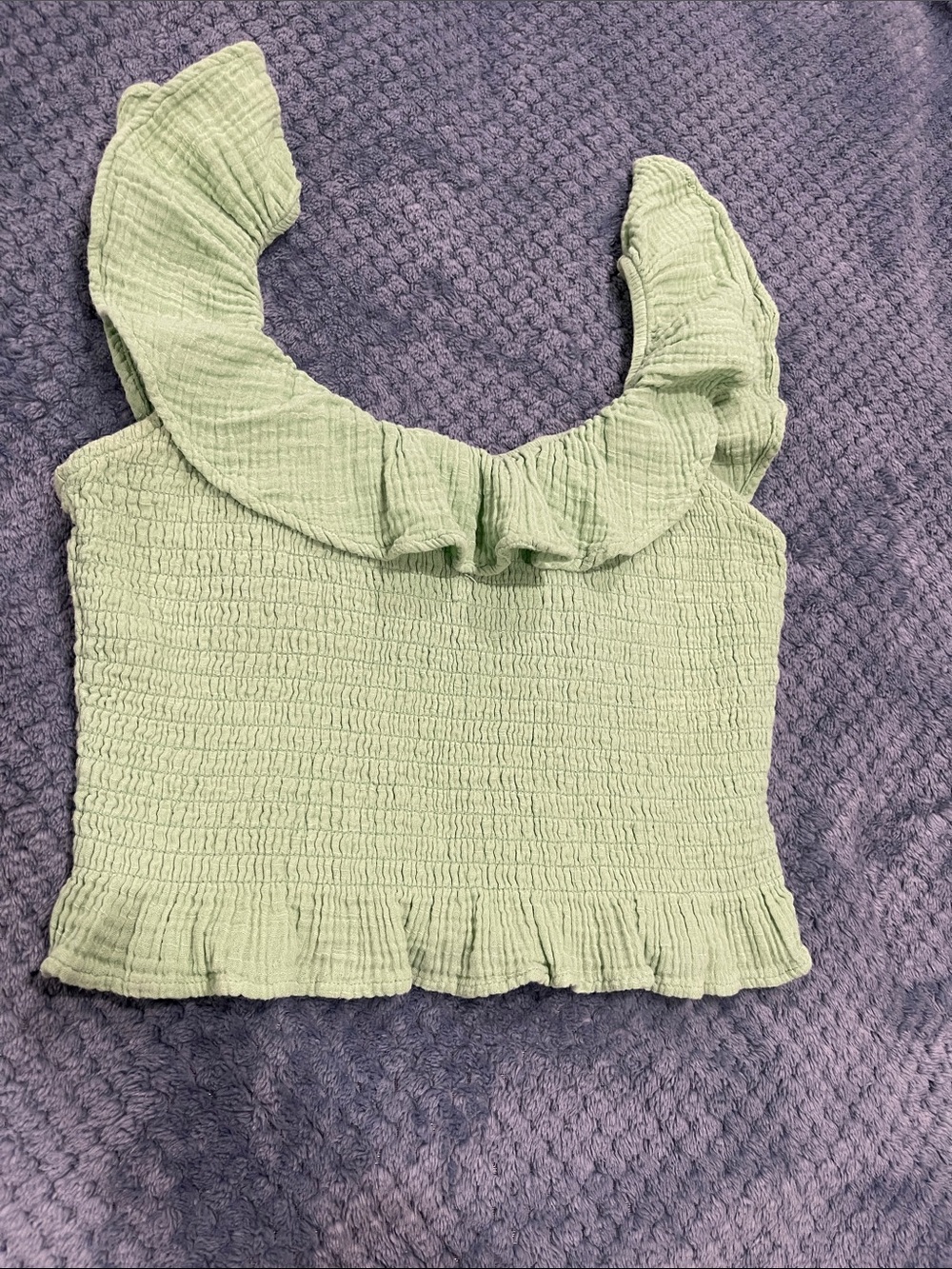 American Eagle Outfitters Sage Green Smocked Ruffle Crop Top